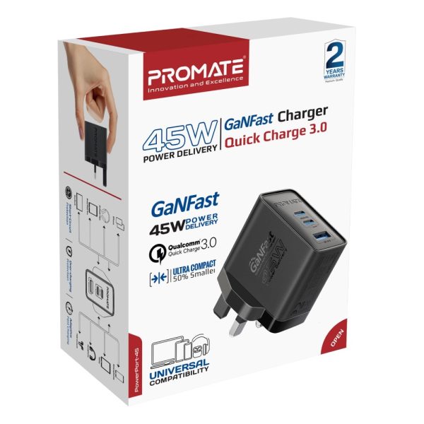 ⁦بروميت PowerPort-45 محول بمنفذي USB-C بقوة 45 واط ومنفذ USB QC بقوة 22.5 واط⁩ - الصورة ⁦7⁩