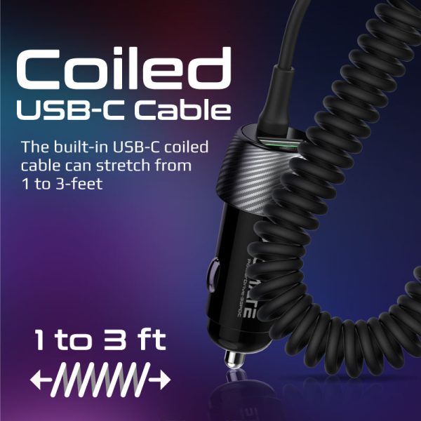⁦بروميت PowerDrive-33PDC شاحن سيارة 33 واط بمنفذ USB-C PD، كابل USB-C مدمج، ومنفذ USB بتقنية QC 3.0 لشحن سريع وفعال أثناء القيادة⁩ - الصورة ⁦4⁩