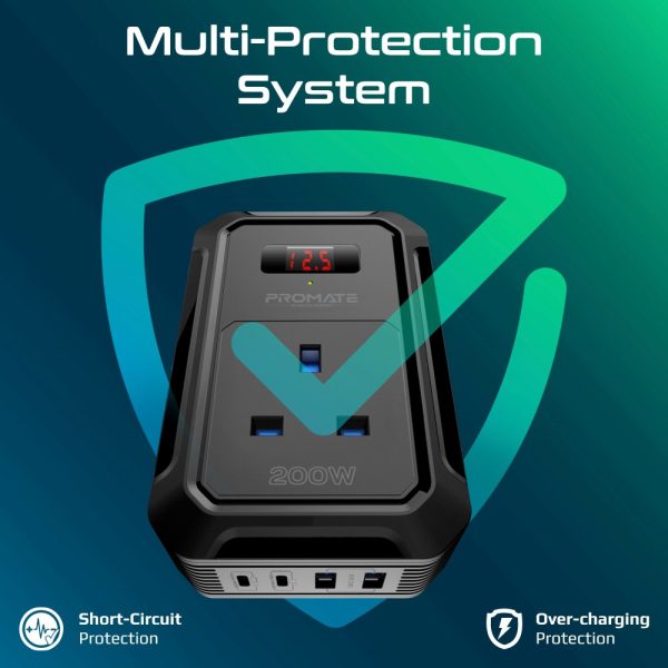 ⁦بروميت Inverto-200W محول طاقة متعدد المنافذ بقدرة 200 واط مع شاشة LCD ومنفذي USB-C وUSB-A بتقنية الشحن السريع⁩ - الصورة ⁦2⁩
