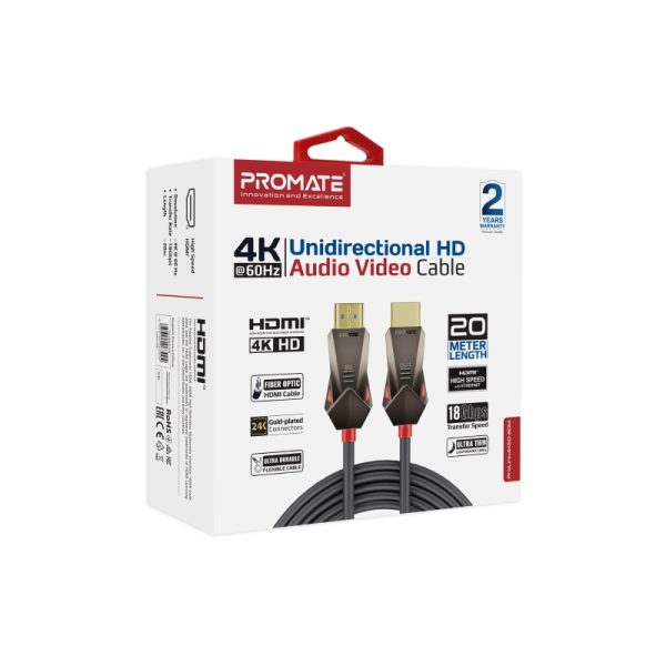 ⁦بروميت ProLink4K60-20M كابل HDMI ألياف بصرية بطول 20 متر، بدقة 4K@60Hz، يدعم إيثرنت وصوت ثلاثي الأبعاد⁩ - الصورة ⁦3⁩