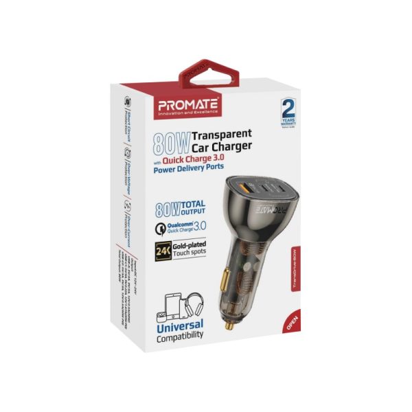 ⁦بروميت TransDrive-80W شاحن سيارة شفاف بقوة 80 واط، بمنفذي USB-C (30 و20 واط) ومنفذ شحن سريع 30 واط للأجهزة المتعددة⁩ - الصورة ⁦7⁩