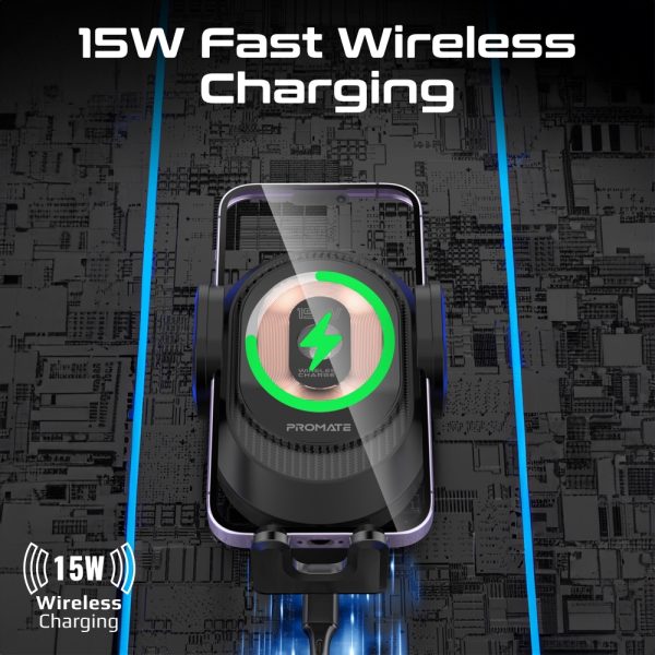 ⁦بروميت PowerMount-2 حامل وشاحن لاسلكي 15 واط بتثبيت تلقائي، تصميم شفاف، ذراع قابل للتعديل، ودعم FOD وزوايا عرض متعددة⁩ - الصورة ⁦3⁩