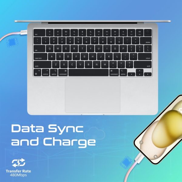⁦بروميت EcoLine-CC200 كابل USB-C فائق السرعة بقوة 60 واط، بطول 2 متر، مصنوع من قماش مضفر ومتين لتحمل أكثر من 25000 انحناءة، ويدعم الشحن السريع ونقل البيانات بكفاءة⁩ - الصورة ⁦6⁩