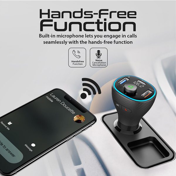 ⁦بروميت PowerTune-38W جهاز إرسال FM بلوتوث 5.1 للسيارة مع شاحن USB-C 20 واط، QC 3.0، ميكروفون بخاصية إلغاء الضوضاء، وشاشة LCD⁩ - الصورة ⁦3⁩