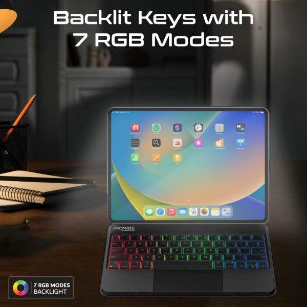 ⁦بروميت FlexKeys-11Pro لوحة مفاتيح لاسلكية للآيباد مع لوحة تحكم باللمس تصميم نحيف وتثبيت مغناطيسي⁩ - الصورة ⁦4⁩