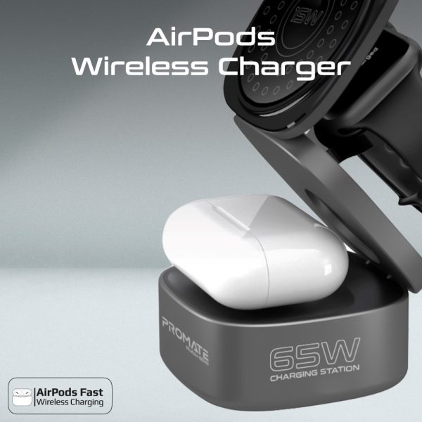 ⁦بروميت Rubix-65W محطة شحن MagSafe بقوة 65 واط، تدعم شحن لاسلكي 15 واط للأيربودز، شحن سريع لساعة أبل، منفذ USB-C 45 واط، ومنفذ USB-A QC3.0 بقدرة 45 واط⁩ - الصورة ⁦6⁩