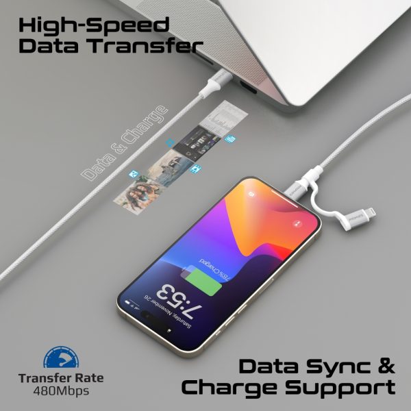 ⁦بروميت PowerLink-CCi كابل شحن 60 واط بطول 1.2 متر، معتمد Apple MFi، يدعم البيانات، ويتحمل أكثر من 25000 انحناء⁩ - الصورة ⁦9⁩