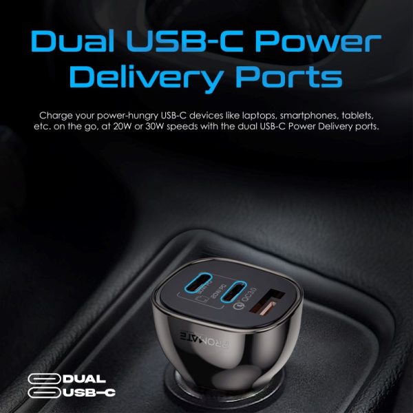 ⁦بروميت TransDrive-80W شاحن سيارة شفاف بقوة 80 واط، بمنفذي USB-C (30 و20 واط) ومنفذ شحن سريع 30 واط للأجهزة المتعددة⁩ - الصورة ⁦2⁩