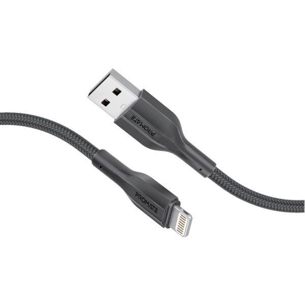 بروميت XCORD-AI200 كابل USB-A إلى لايتنينغ بقوة 10 واط، سرعة نقل 480Mbps، بطول 200 سم، سيليكون مضاد للتشابك، ومتين حتى 10,000 انحناءة