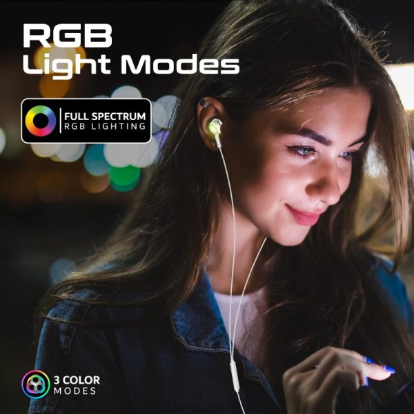 ⁦بروميت LumiBuds-C سماعات أذن USB-C بتقنية HD، تصميم شفاف، إضاءة RGB، وميكروفون مدمج مع تحكم بالصوت⁩ - الصورة ⁦4⁩