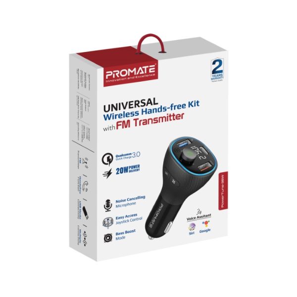 ⁦بروميت PowerTune-38W جهاز إرسال FM بلوتوث 5.1 للسيارة مع شاحن USB-C 20 واط، QC 3.0، ميكروفون بخاصية إلغاء الضوضاء، وشاشة LCD⁩ - الصورة ⁦2⁩