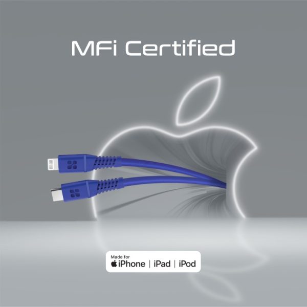 بروميت PowerLine-Ci120 كابل USB-C إلى لايتنينغ معتمد من Apple MFi، بقدرة 20 واط، بطول 1.2 متر، سيليكون ناعم ومتين يتحمل أكثر من 25000 انحناءة لشحن مريح وموثوق