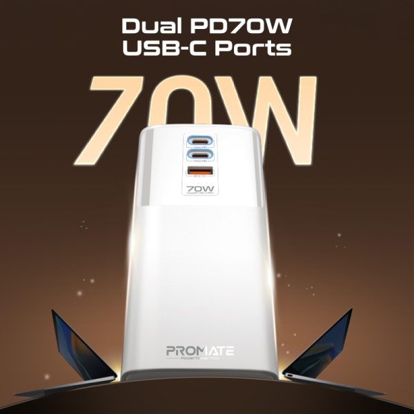 ⁦بروميت PowerTower-70W محطة شحن 70 واط بمنفذي USB-C PD، منفذ QC 3.0 بقوة 30 واط، و4 منافذ AC عالمية بقدرة 2500 واط لشحن فعال ومتعدد الأجهزة⁩ - الصورة ⁦5⁩