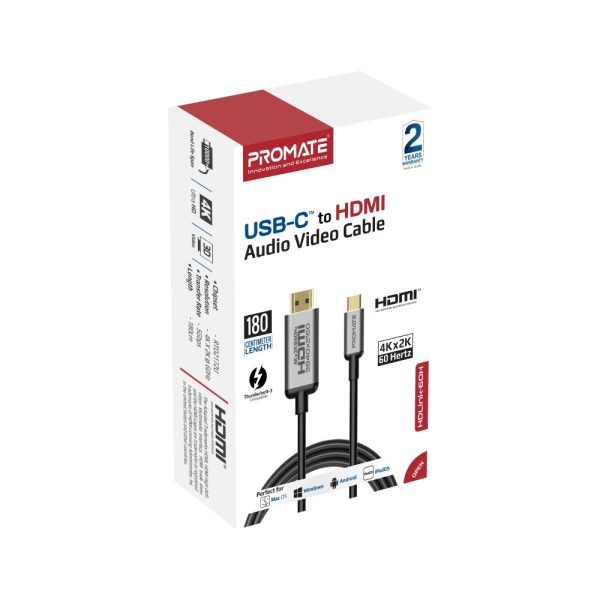 ⁦بروميت HDLink-60H كابل USB-C إلى HDMI بدقة 4K@60Hz، بطول 1.8 متر، بموصلات مضادة للتآكل لتجربة عرض فائقة الوضوح⁩ - الصورة ⁦3⁩