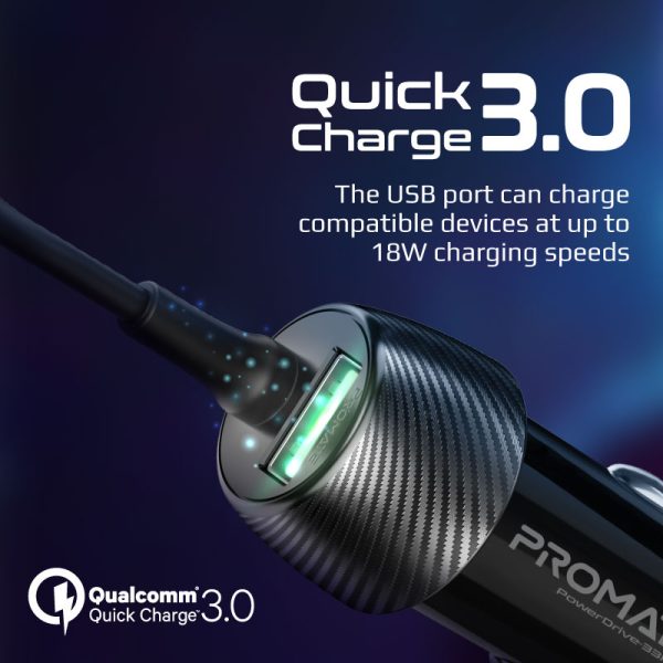 ⁦بروميت PowerDrive-33PDC شاحن سيارة 33 واط بمنفذ USB-C PD، كابل USB-C مدمج، ومنفذ USB بتقنية QC 3.0 لشحن سريع وفعال أثناء القيادة⁩ - الصورة ⁦5⁩