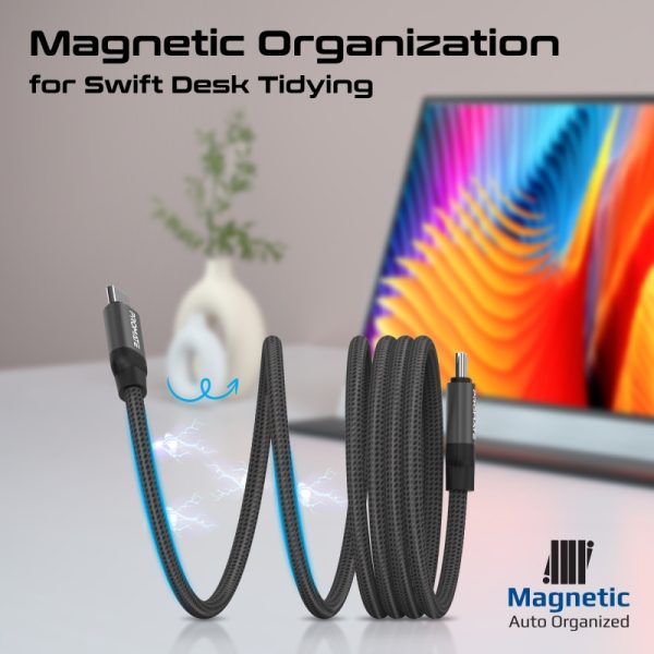 بروميت Springy كابل USB-C مغناطيسي ذاتي التنظيم، يدعم الشحن السريع بقوة 60 واط ونقل البيانات، بطول 1.2 متر لراحة وتنظيم مثالي