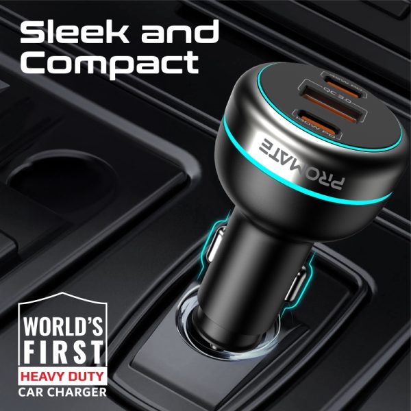 ⁦بروميت PowerDrive-230 شاحن سيارة فائق السرعة 230 واط، بمنفذ USB-C 140 واط، منافذ C وUSB-A بقدرة 45 واط، مع حماية من الحرارة والشحن الزائد⁩ - الصورة ⁦6⁩