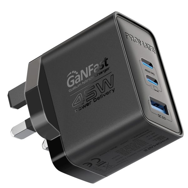 بروميت PowerPort-45 محول بمنفذي USB-C بقوة 45 واط ومنفذ USB QC بقوة 22.5 واط