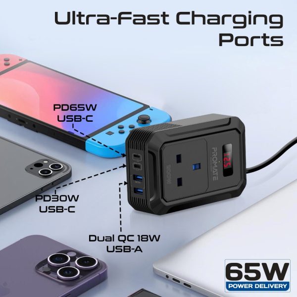 ⁦بروميت Inverto-200W محول طاقة متعدد المنافذ بقدرة 200 واط مع شاشة LCD ومنفذي USB-C وUSB-A بتقنية الشحن السريع⁩ - الصورة ⁦4⁩