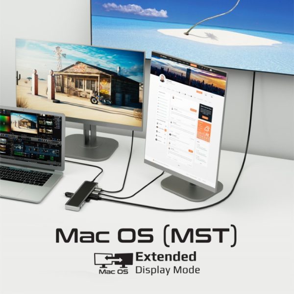 ⁦بروميت ApexHub-MST موزع 13 في 1 بمنفذي HDMI وDisplayPort بدقة 4K، شبكة LAN، USB-C PD 100 واط، AUX، قارئ SD/TF، ومنافذ USB 3.0/2.0 لتوصيل شامل وفعال⁩ - الصورة ⁦4⁩