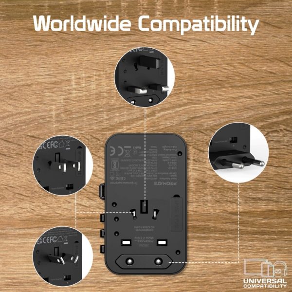 ⁦بروميت TripMate-GaN70R محول سفر عالمي بتقنية GaN بقوة 70 واط، مزود بكابل USB-C قابل للسحب لسهولة الشحن أثناء التنقل في أي مكان⁩ - الصورة ⁦11⁩