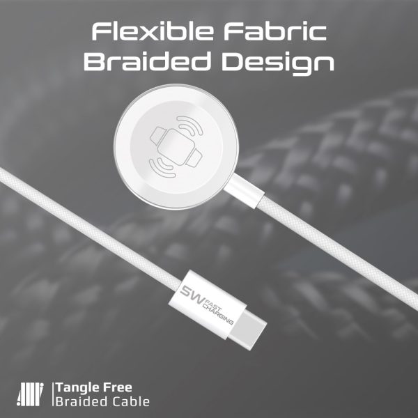 ⁦بروميت WatchLink-C كابل شحن USB-C إلى ساعة أبل، بقوة 5 واط، بطول 1.2 متر، مضفر ومتين لشحن سريع وآمن⁩ - الصورة ⁦3⁩