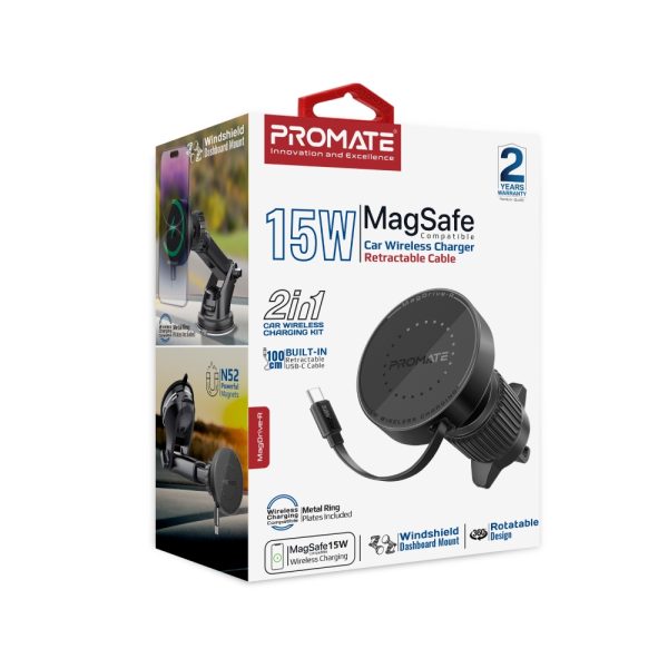 ⁦بروميت MagDrive-R شاحن لاسلكي MagSafe بقوة 15 واط، كابل USB-C قابل للسحب، مغناطيسات N52، دوران 360°، وحماية ذكية من الشحن والسخونة الزائدة⁩ - الصورة ⁦3⁩