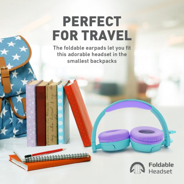 ⁦بروميت Jewel سماعة رأس سلكية للأطفال بتصميم آذان قطة، صوت KidSafe 85–95 ديسيبل، ميكروفون مدمج، وقابلة للطي والمشاركة⁩ - الصورة ⁦4⁩