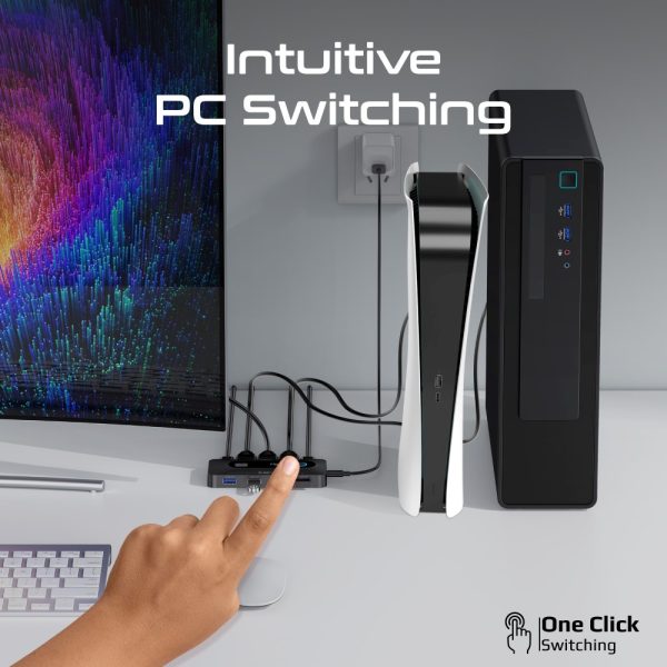 ⁦بروميت MediaSwitch-KVM محول KVM بدقة 4K، يربط بين جهازين، مزود بـ4 منافذ USB-A بسرعة 5Gbps، ومنفذي HDMI مع زر تبديل ومدعوم بكامل الكابلات الأساسية⁩ - الصورة ⁦6⁩