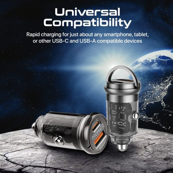⁦بروميت TransDrive-65W شاحن سيارة شفاف بمنفذ USB-C بقوة 65 واط ومنفذ QC 3.0 بقوة 18 واط، تصميم مدمج وسهل الحمل⁩ - الصورة ⁦7⁩