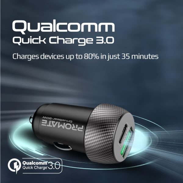 ⁦بروميت DriveGear-20W شاحن سيارة صغير بمنافذ USB-C بقوة 20 واط وQC 3.0 بقوة 18 واط، مع حماية من الحرارة الزائدة⁩ - الصورة ⁦7⁩