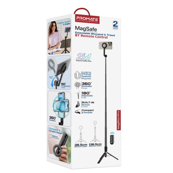 ⁦بروميت MagStick-Pro عصا سيلفي مع قاعدة ثلاثية القوائم دعم تقنية ماج سيف تحكم عن بعد قابل لإعادة الشحن⁩ - الصورة ⁦4⁩