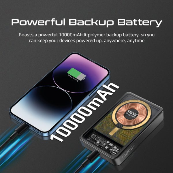⁦بروميت LucidPack-10 بطارية متنقلة باور بنك بسعة 10000 ميلي أمبير مع شاحن لاسلكي بقوة 15 واط⁩ - الصورة ⁦2⁩