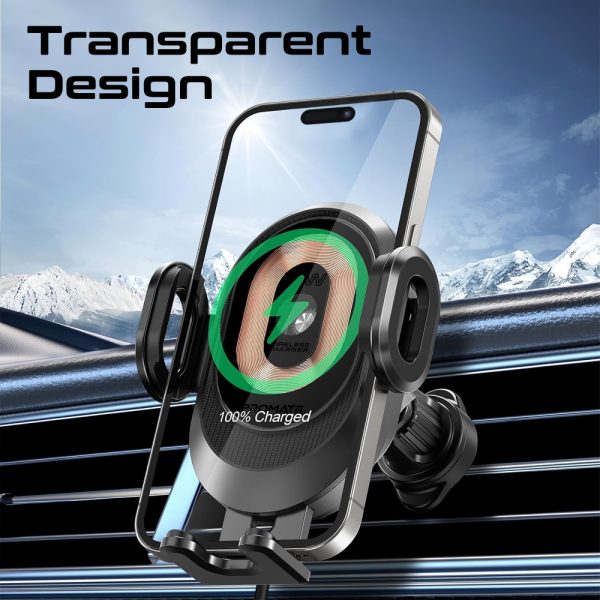 ⁦بروميت PowerMount-2 حامل وشاحن لاسلكي 15 واط بتثبيت تلقائي، تصميم شفاف، ذراع قابل للتعديل، ودعم FOD وزوايا عرض متعددة⁩ - الصورة ⁦2⁩