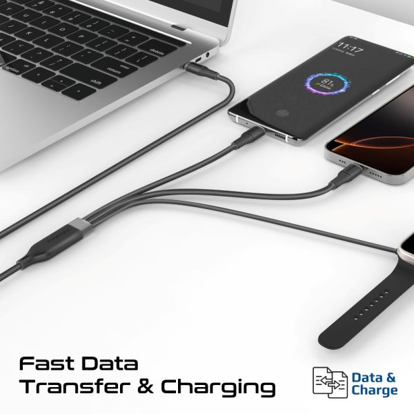 ⁦بروميت Fusion-CCW كابل USB-C فائق السرعة بقوة 100 واط، بمنفذي USB-C وشاحن ساعة أبل، سرعة نقل 480Mbps، تصميم مضفر متين بطول 140 سم – أداء وقوة في كابل واحد⁩ - الصورة ⁦2⁩