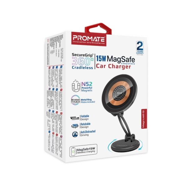 ⁦بروميت Magnus2-Qi شاحن سيارة لاسلكي MagSafe بقوة 15 واط، بتصميم مرن قابل للتعديل ثلاثي المحاور ودوران 360°⁩ - الصورة ⁦8⁩