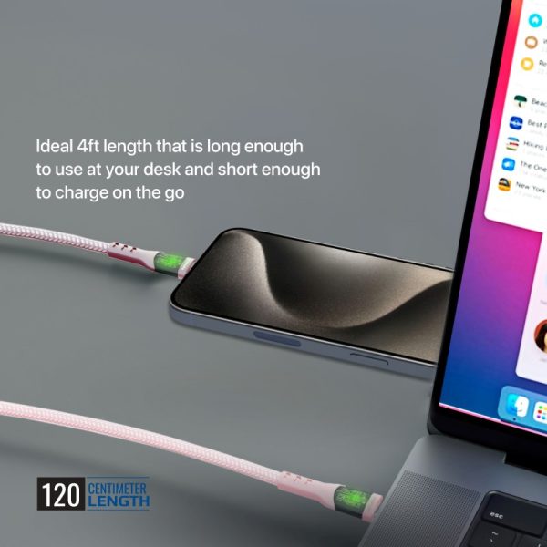 ⁦بروميت TransLine-CC كابل USB-C فائق السرعة بقدرة 60 واط، بطول 1.2 متر، رأس شفاف مطلي بالذهب مع إضاءة LED، ومقاوم للانحناء حتى 25000 مرة⁩ - الصورة ⁦6⁩