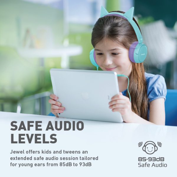 ⁦بروميت Jewel سماعة رأس سلكية للأطفال بتصميم آذان قطة، صوت KidSafe 85–95 ديسيبل، ميكروفون مدمج، وقابلة للطي والمشاركة⁩ - الصورة ⁦8⁩