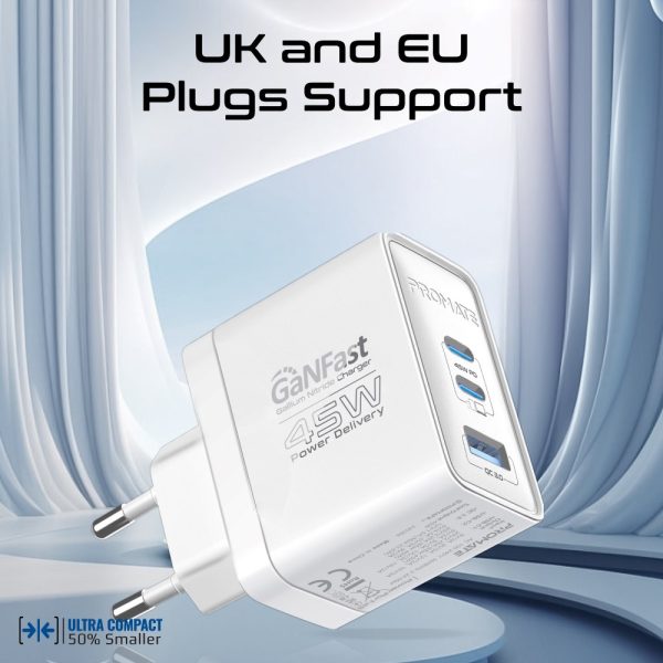 ⁦بروميت PowerPort-45 محول بمنفذي USB-C بقوة 45 واط ومنفذ USB QC بقوة 22.5 واط⁩ - الصورة ⁦12⁩