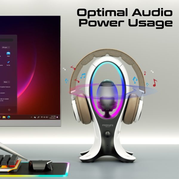 ⁦بروميت Alpha-X مكبر صوت بلوتوث عالي الدقة مع إضاءة RGB، شحن سريع بمنفذي USB-A وUSB-C، وحامل مدمج للسماعات⁩ - الصورة ⁦7⁩
