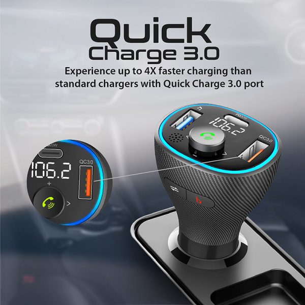 ⁦بروميت PowerTune-38W جهاز إرسال FM بلوتوث 5.1 للسيارة مع شاحن USB-C 20 واط، QC 3.0، ميكروفون بخاصية إلغاء الضوضاء، وشاشة LCD⁩ - الصورة ⁦4⁩