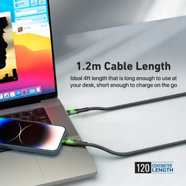 ⁦بروميت TransLine-Ci كابل USB-C إلى لايتنينغ بقوة 27 واط، بطول 1.2 متر، مقاوم للانحناء حتى 25000 مرة، رأس شفاف مطلي بالذهب مع إضاءة LED⁩ - الصورة ⁦6⁩