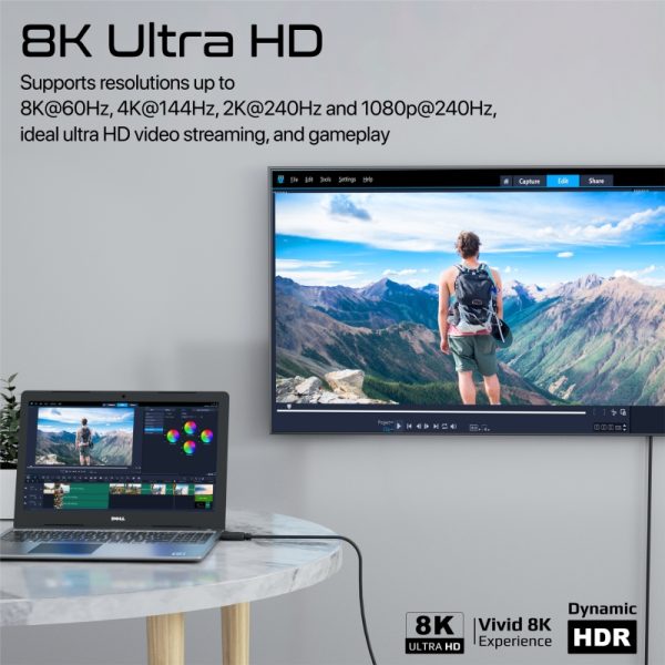 ⁦بروميت DPLink-200 كابل DisplayPort بدقة 8K@60Hz، بطول 2 متر لتجربة ألعاب وفيديو مميزة⁩ - الصورة ⁦5⁩