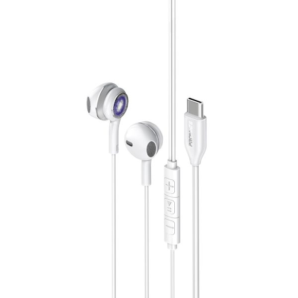 ⁦بروميت LumiBuds-C سماعات أذن USB-C بتقنية HD، تصميم شفاف، إضاءة RGB، وميكروفون مدمج مع تحكم بالصوت⁩ - الصورة ⁦2⁩