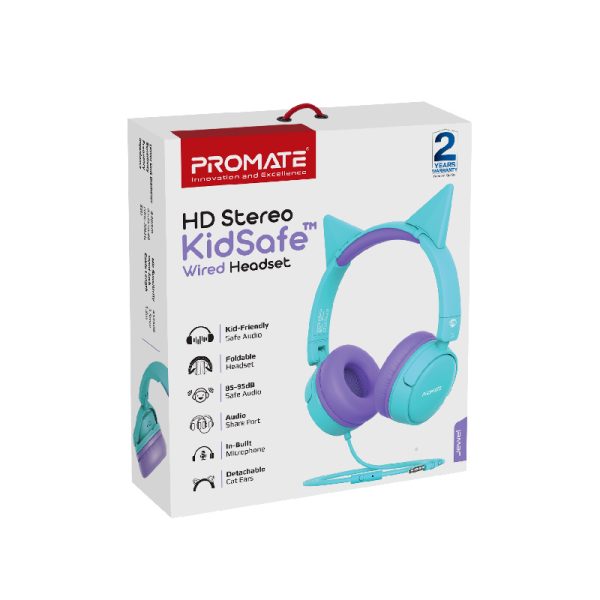 ⁦بروميت Jewel سماعة رأس سلكية للأطفال بتصميم آذان قطة، صوت KidSafe 85–95 ديسيبل، ميكروفون مدمج، وقابلة للطي والمشاركة⁩ - الصورة ⁦6⁩