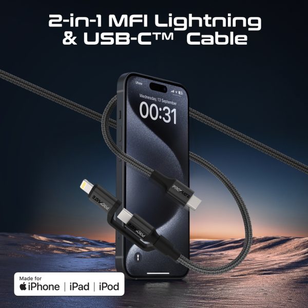 ⁦بروميت PowerLink-CCi كابل شحن 60 واط بطول 1.2 متر، معتمد Apple MFi، يدعم البيانات، ويتحمل أكثر من 25000 انحناء⁩ - الصورة ⁦2⁩