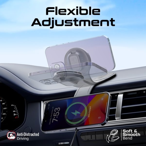 ⁦بروميت LaxMount-15W شاحن سيارة لاسلكي MagSafe بقوة 15 واط، بذراع مرن ومغناطيس قوي، دوران 360° وحماية من الشحن الزائد⁩ - الصورة ⁦7⁩