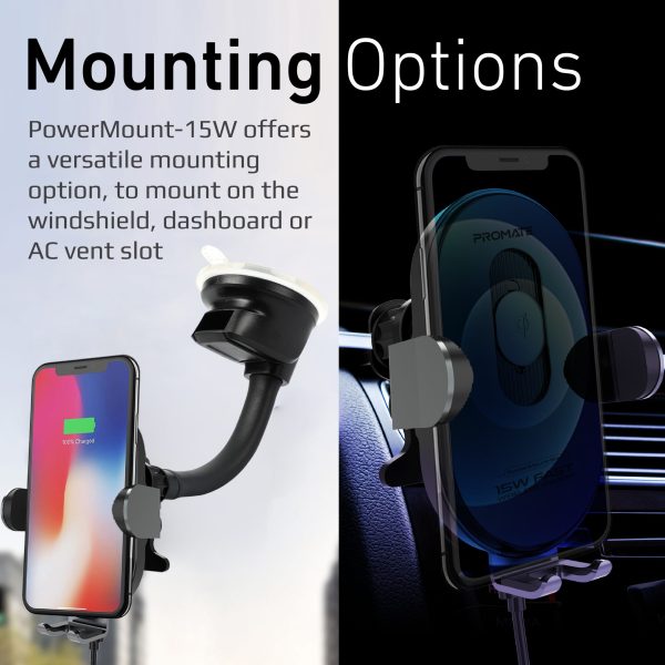 ⁦بروميت PowerMount-15W شاحن سيارة لاسلكي 15 واط بمستشعر محاذاة ذكي، ودعم زوايا متعددة لتجربة شحن سلسة وآمنة أثناء القيادة⁩ - الصورة ⁦4⁩