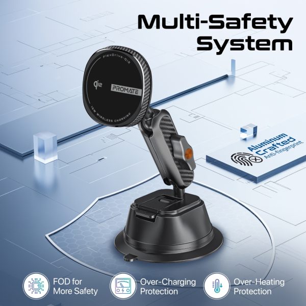 ⁦بروميت FlexDrive-Qi2 شاحن سيارة لاسلكي Qi2 بقوة 15 واط، بتقنية FlexiGrip™، مفاصل مزدوجة لتعديل مرن، ومناسب للزجاج الأمامي أو لوحة القيادة⁩ - الصورة ⁦4⁩