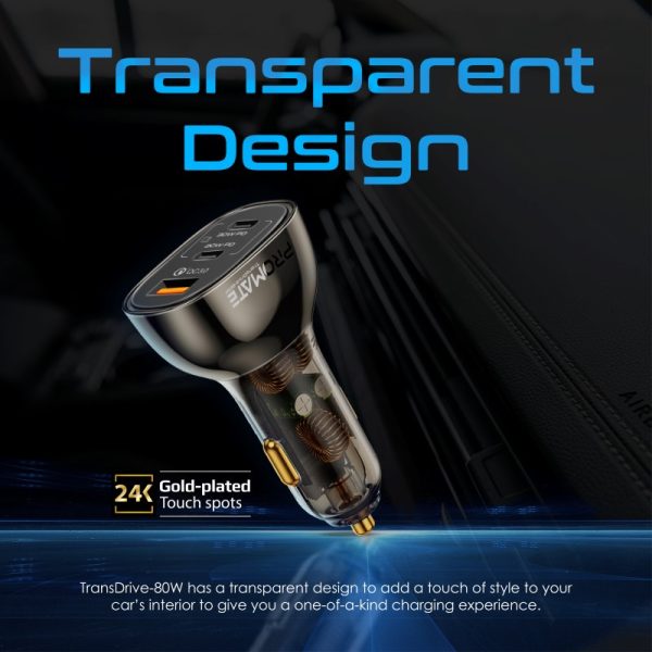 ⁦بروميت TransDrive-80W شاحن سيارة شفاف بقوة 80 واط، بمنفذي USB-C (30 و20 واط) ومنفذ شحن سريع 30 واط للأجهزة المتعددة⁩ - الصورة ⁦4⁩